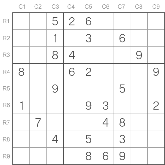 Ejemplo de sudoku con un solo candidato
